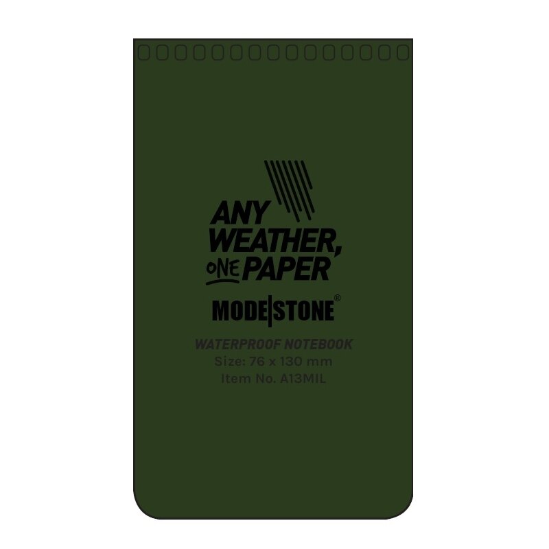 Levně Voděodolný zápisník čtverečkovaný 76 mm x 130 mm Modestone®, 50 listů - zelený