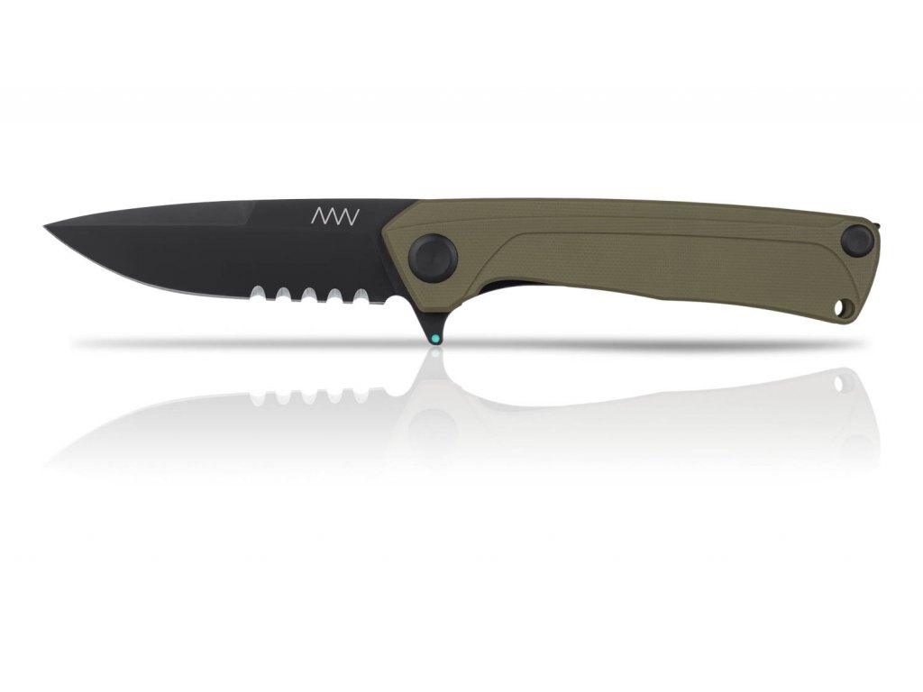 Levně Zavírací nůž ANV® Z100 s kombinovaným ostřím G10 Liner Lock - Olive Green rukojeť, černá čepel - DLC