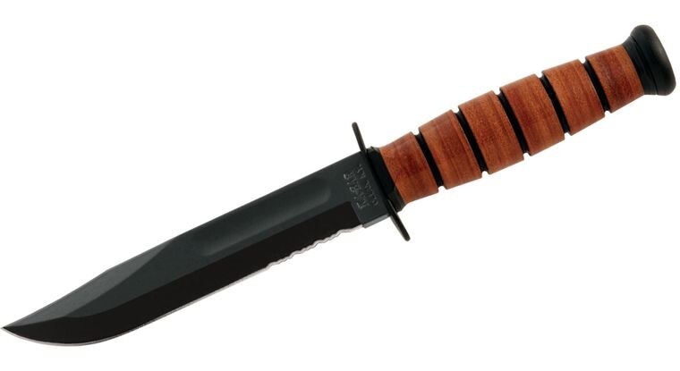 Levně Nůž s pevnou čepelí Short Fighting KA-BAR®, kombinované ostří – Černá čepel, Hnědá