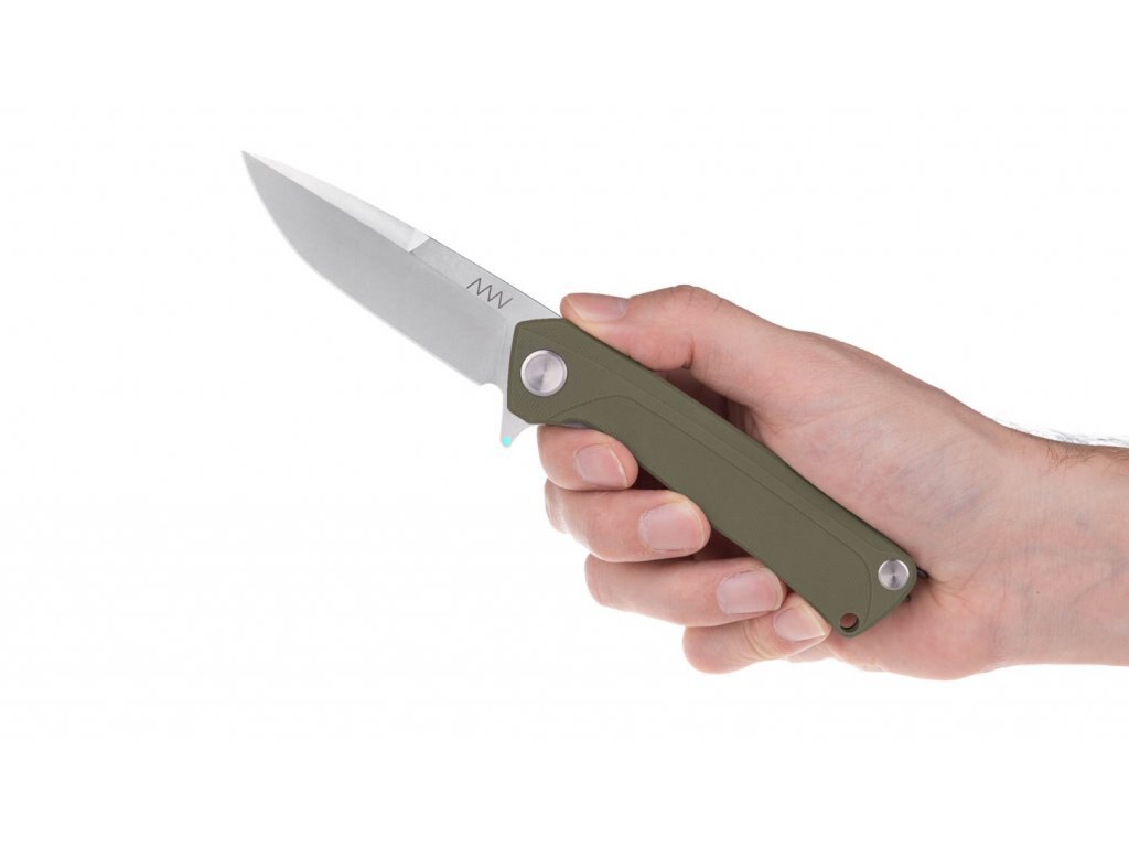 Levně Zavírací nůž ANV® Z100 G10 Liner Lock – Olive Green rukojeť, šedá čepel - Stone Wash