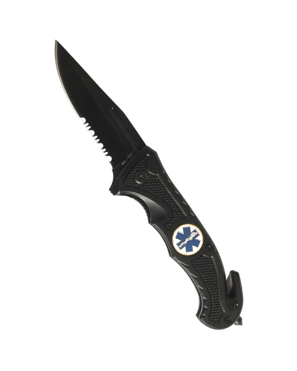 Levně Zavírací nůž RESCUE Mil-Tec® s kombinovaným ostřím – černý – Černá
