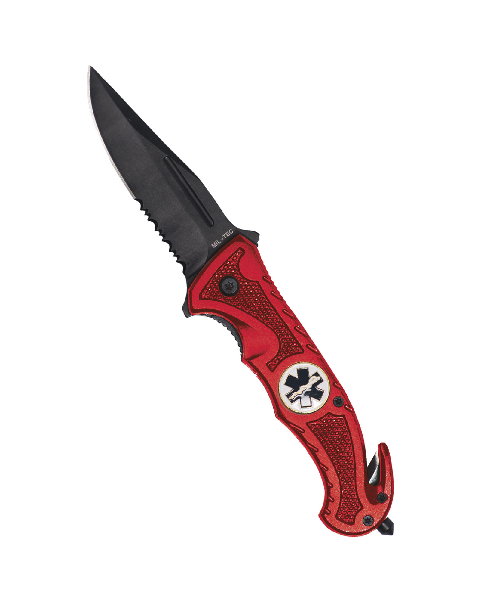 Levně Zavírací nůž RESCUE Mil-Tec® s kombinovaným ostřím – černý – Červená