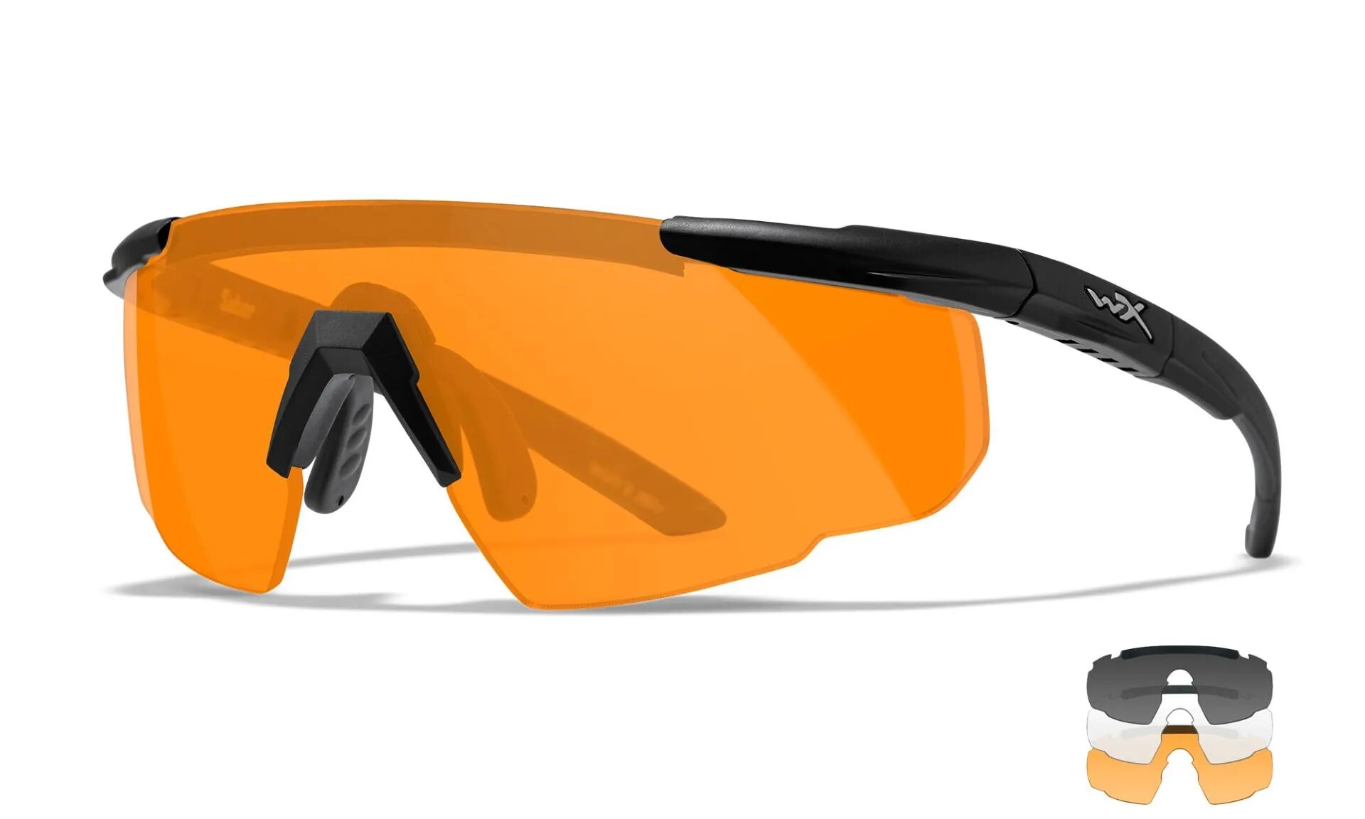 Levně Střelecké brýle Wiley X® Saber Advanced, sada - černý rámeček, sada - čiré, kouřově šedé a oranžové Light Rust čočky