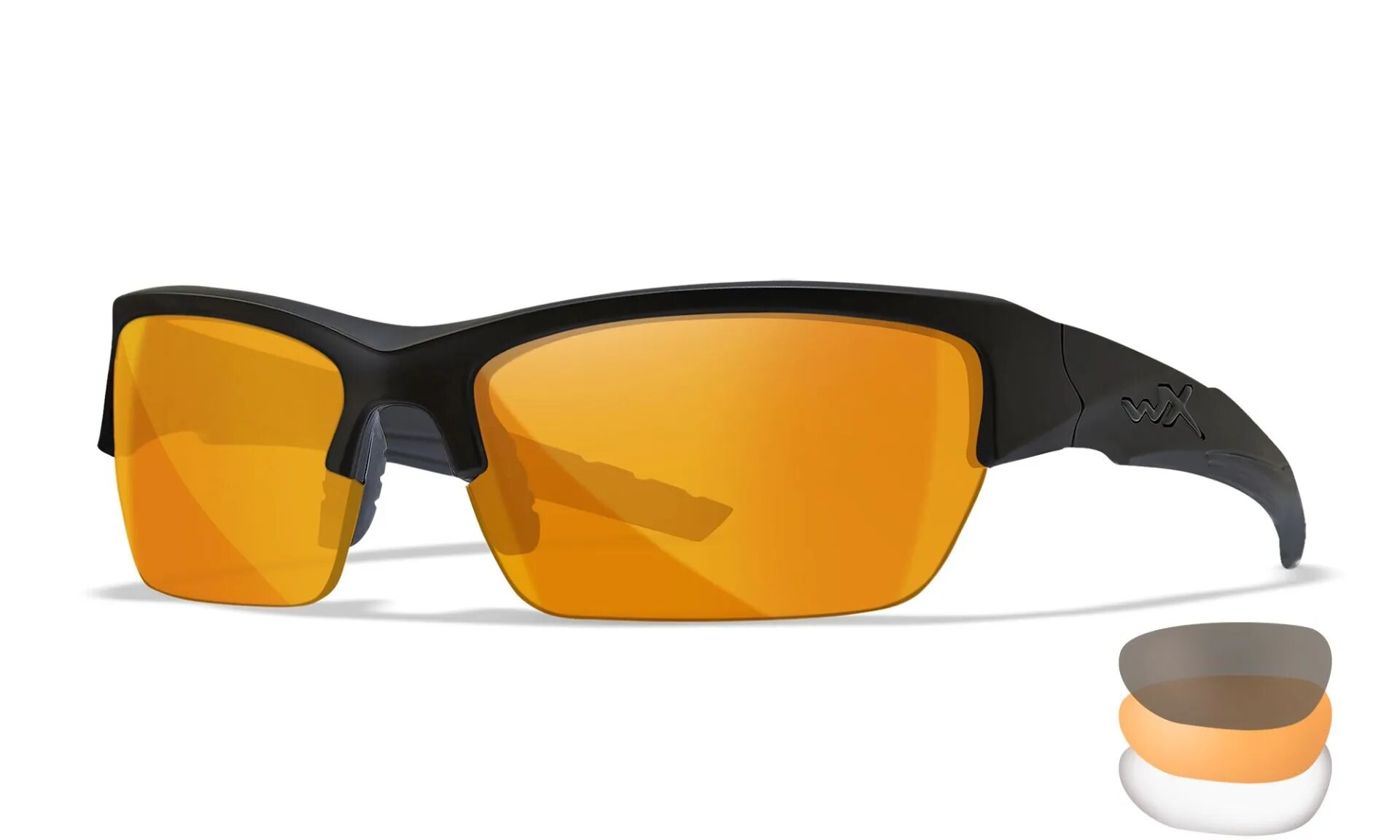 Levně Sportovní brýle Valor 2.5 Wiley X®, 3 skla – Čiré + Kouřově šedé + Oranžové Light Rust, Černá