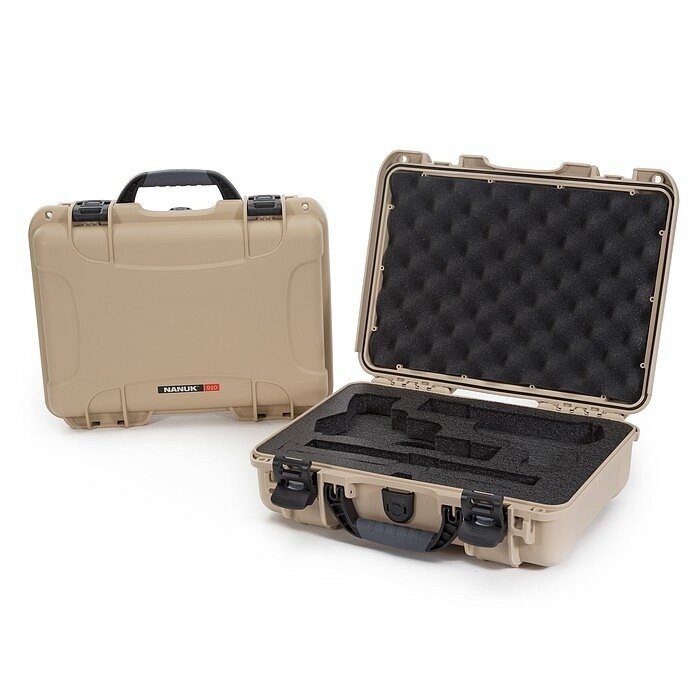 Levně Odolný vodotěsný kufr 910 s pěnou pro 2x Classic Pistol Nanuk® – Tan
