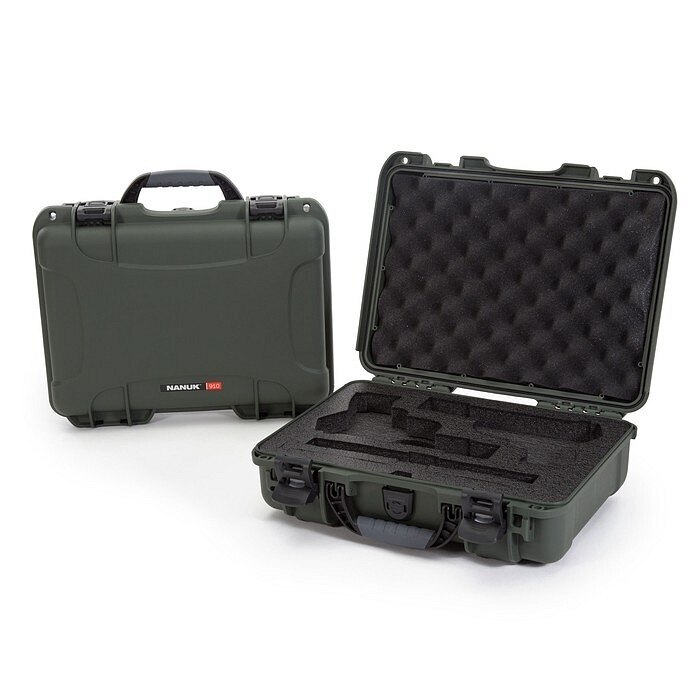 Levně Odolný vodotěsný kufr 910 s pěnou pro 2x Classic Pistol Nanuk® – Olive Green